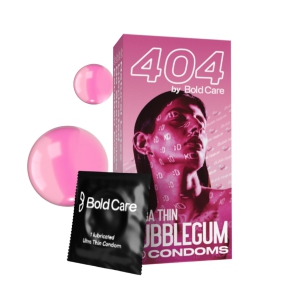 404 by Bold Care Super Ultra Thin Bubblegum Flavored Condoms For Men | 60 Microns | Intense Fit with a Barely There Feel | With Disposable Pouches - Pack of 10 Condoms