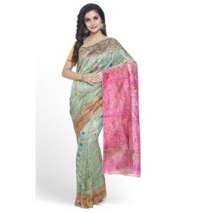 Green And Pink Resham Handloom Jamdani Saree