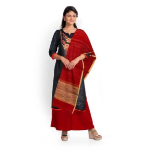 Black Chanderi Salwar Suit Fabric with Silk Dupatta