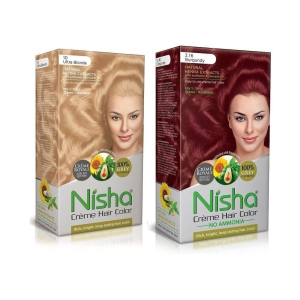 Nisha Cream Hair Color 100% Grey Coverage Permanent Hair Color Blonde Ultra & Burgundy 150 g Pack of 2