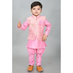 SFC - Peach Silk Boys Kurta With Pyjama ( Pack of 1 ) - None