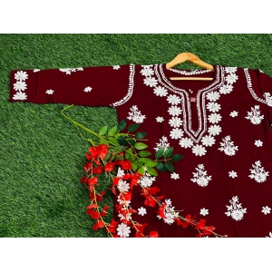 Modal Lucknowi Chikan Kurti-Maroon / 40/L