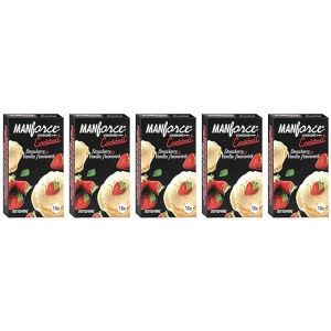 Manforce Cocktail Condoms (Dotted-Rings) Strawberry & Vanilla Flavoured 10 Pcs x Pack of 5