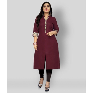 Rangrasiya - Maroon Cotton Blend Women''s Front Slit Kurti ( Pack of 1 ) - 6XL