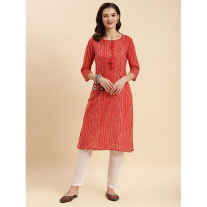 Rangita Women Cotton Red Calf Length Ethnic Printed Straight Kurti with Pant Set - None