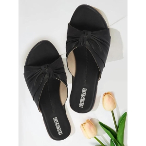 Women Black Bow Design Open Toe Slip On Flats Slippers-8