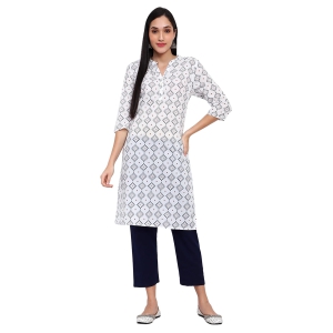 White Geometric Print Cotton Kurta-L