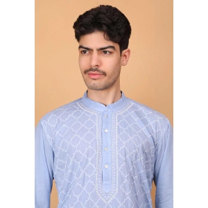 Shwet Men Cotton Light Blue Chikankari Men Kurta - 298-M