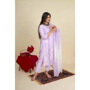 Soft Chanderi 3 pc Kurta set- Green-Purple / M