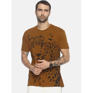 Wolfpack Men Greenish Brown Printed T-Shirt-S