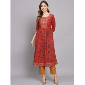 Women's Red Cotton Nyara Cut A-Line Kurta-XL / Red