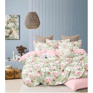 Pitambra Lifestyle Premium Orchid Fitted Sara Cotton Comfort Feel Light Green Floral Printed Fitted BedSheet|Designer Fitted Bedsheet|Queen Size Fitted Bed Sheet with 2 Pillow Cover 235 x 250 Cm