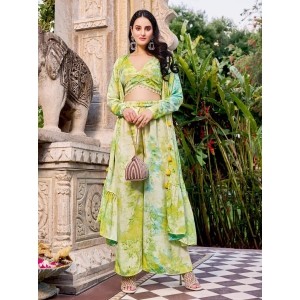 Green Digital Print Silk Koti Top Party Wear Palazzo