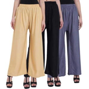 Women Plain Rayon Trouser/Rayon Palazzo/Flared Palazzo Combo Set of 3 pieces