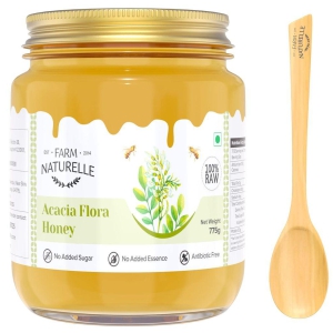 Farm Naturelle Acacia Flora Wild Honey 700gm + 75g Extra |100% Pure Honey | Raw & Unfiltered|Unprocessed|Lab Tested Honey In Glass Jar with Engraved Virgin Wooden Spoon