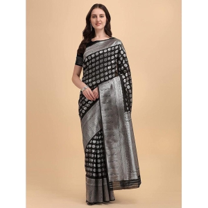 Rangita Women Ethnic Motifs Woven Banarasi Silk Saree with Blouse Piece - Black - Black