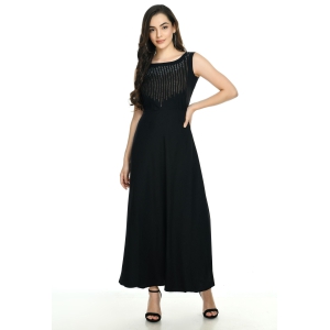 Oceanista Women's Crepe Embellished Partywear Black Maxi Dress-M