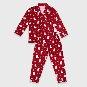 Fluffy Bunny Slumber Set-Red / 7-8 years