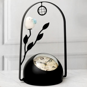 Antique Style Bird with Leaf Design Table Clock-Black