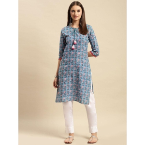 Rangita Women 100% Cotton Blue Floral Printed Knee Length Straight Kurti - None