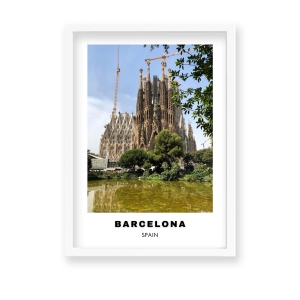 Barcelona City Art (Colored Style 2)-A1 / White Frame