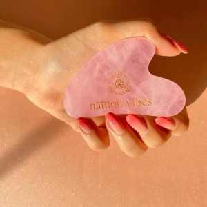 Rose Quartz Gua Sha for Face Yoga Massage with FREE Gold Beauty Elixir Oil 3ml