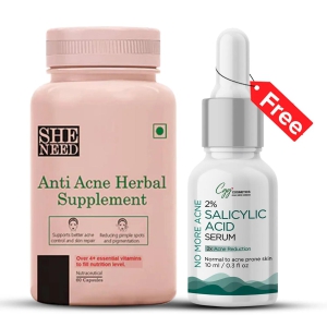 Sheneed anti-acne herbal supplement-with 4+herbal ingredients,reduces acne from root,Vegan-60capsule AND GET FREE CGG Salicylic  serum for acne prone skin -10ml