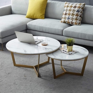 Metallic Nesting Center Tables In Golden Luxe Base