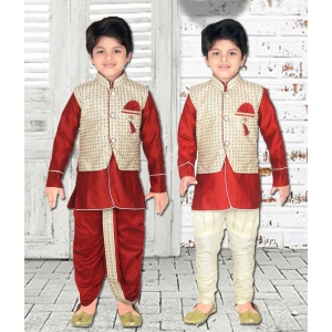 ahhaaaa Kids Indian Ethnic Waistcoat, Kurta, Breaches and Dhoti Pant Set for Baby Boys - None