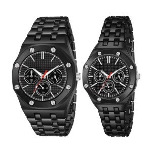 acnos Black Stainless Steel Analog Couples Watch