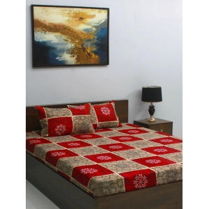 Vista 110 GSM Microfiber Red Floral Queen Bedsheet with 2 Pillow Covers