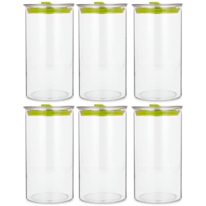 HomePro - Round Container | Airtight | Silicone Cap | Green | Plastic Utility Container ( Set of 6 ) - 1400 ml Total Capacity - Green