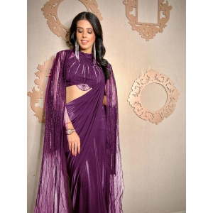 Powder blush drape saree-PURPLE