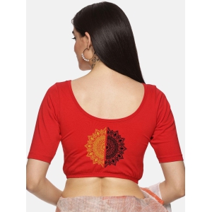 Women Back Printed Stretchable Blouse U017-Red / 5X-Large