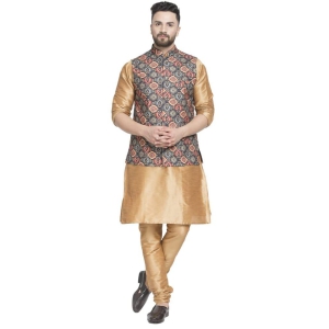 Banity Bey Men's Ethnic Wear Silk Blend Copper Kurta Pajama with Designer Ethnic Nehru Jacket/Modi Jacket/Waistcoat