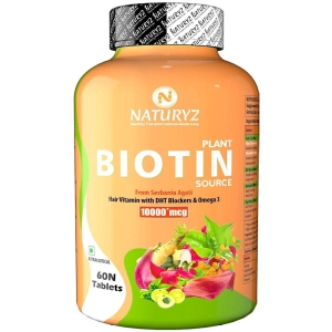 NATURYZ 100% Plant Based Biotin with DTH Omega 3 for Strong Hairs, Nails, Glowing Skin - 60 Tablets