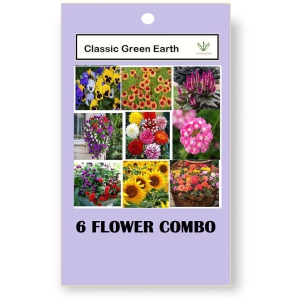 CLASSIC GREEN EARTH - Flower Seeds ( 6 FLOWER COMBO 300 SEEDS FOR HOME GARDENING )