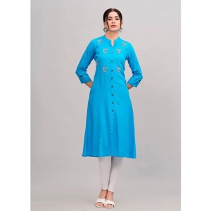 MAUKA Rayon Embellished Front Slit Womens Kurti - Blue ( Pack of 1 ) - None