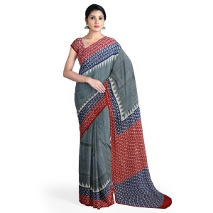 Grey Blended Silk Printed Manipur Saree