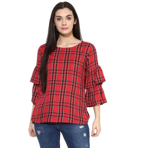 One femme Womens Checkered Ruffle Sleeves Top