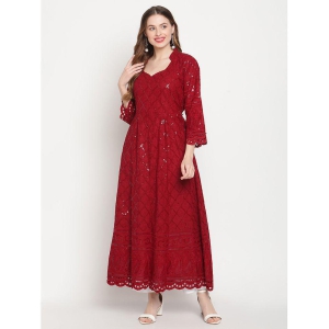 queenley-maroon-cotton-womens-flared-kurti-none