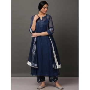 Blue Kalidaar Kurta With a Cotton Cami paired with an Indigo Printed Pant and Dupatta-XXL