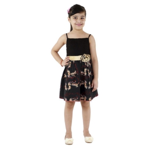 Kids Cave Dress for girls Fit And Flare Regular Fit Knee Length Fabric Polycrepe smoking Frock Dress(Color_Black With Animal Print,Size_3 Years to 12 Years) - None