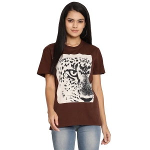 Wolfpack Leopard Eye Choco Brown Printed Women T-Shirt-XL