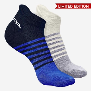 Bamboo Men Ankle Socks (Striped) - 2 Pairs-Navy Blue | White