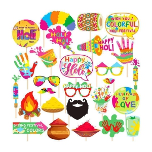 Zyozi  Holi Festival Photo Props Happy Spring Indian Color Festival Photo Booths, Holi Bollywood Party Supplies, 27 PCS - Multicolor