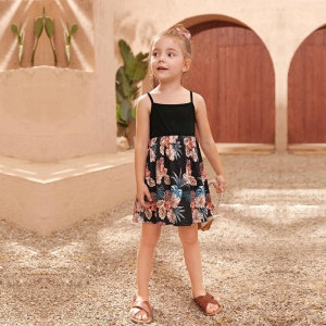 BabyGirl's Cotton Black Multicolor Foral Designer Frocks & Dresses for Kids.-6 Year-8 Year
