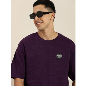 Difference of Opinion 100% Cotton Relaxed Fit Self Design Half Sleeves Mens T-Shirt - Purple ( Pack of 1 ) - None