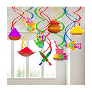 Zyozi ® Happy Holi Decoration Swirls Hangings, Holi Festival Hanging Swirls, Happy Spring Indian Color Festival - Holi Decoration Items (Pack Of 9) - Multi-Color