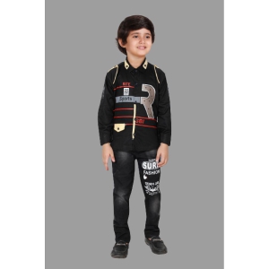 DKGF Fashion - Black Cotton Blend Boys Shirt & Jeans ( Pack of 1 ) - None